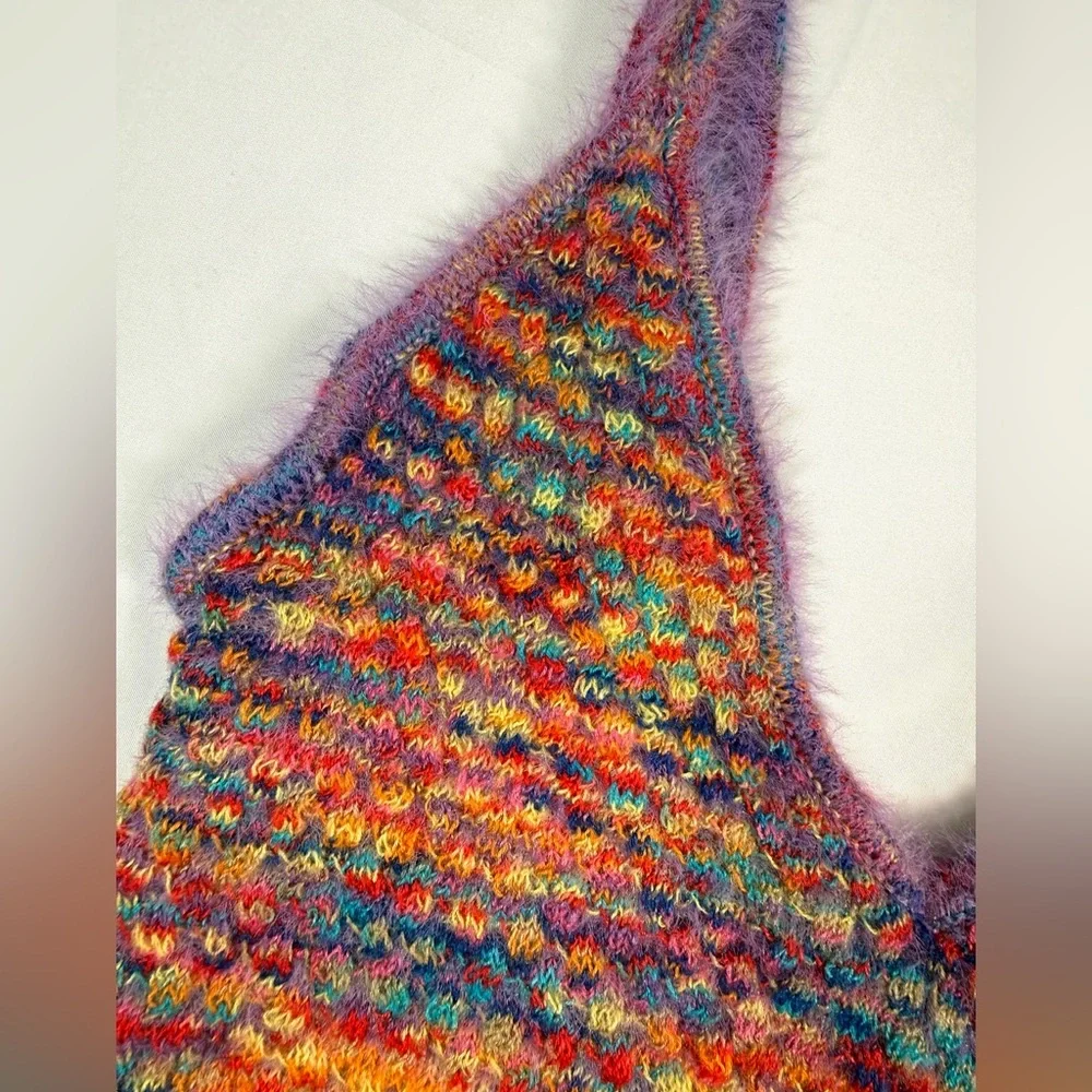 HAZEL MOON Multicolor Fuzzy Knit Crop Cami Bralette Top Size M Rainbow Space Dye - Picture 2 of 13